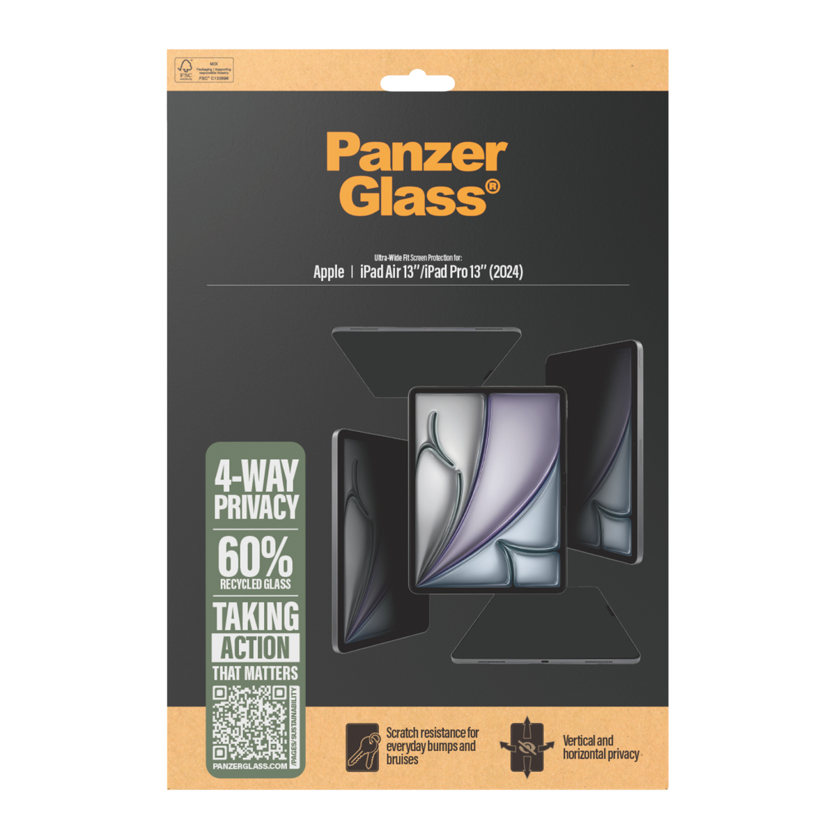 PanzerGlass � 4-Way Privacy Screen Protector iPad Air 13 (2024-2026) | iPad Pro 13 (2024-2025) | Ultra-Wide Fit Pellicola proteggischermo trasparente Apple 1 pz
