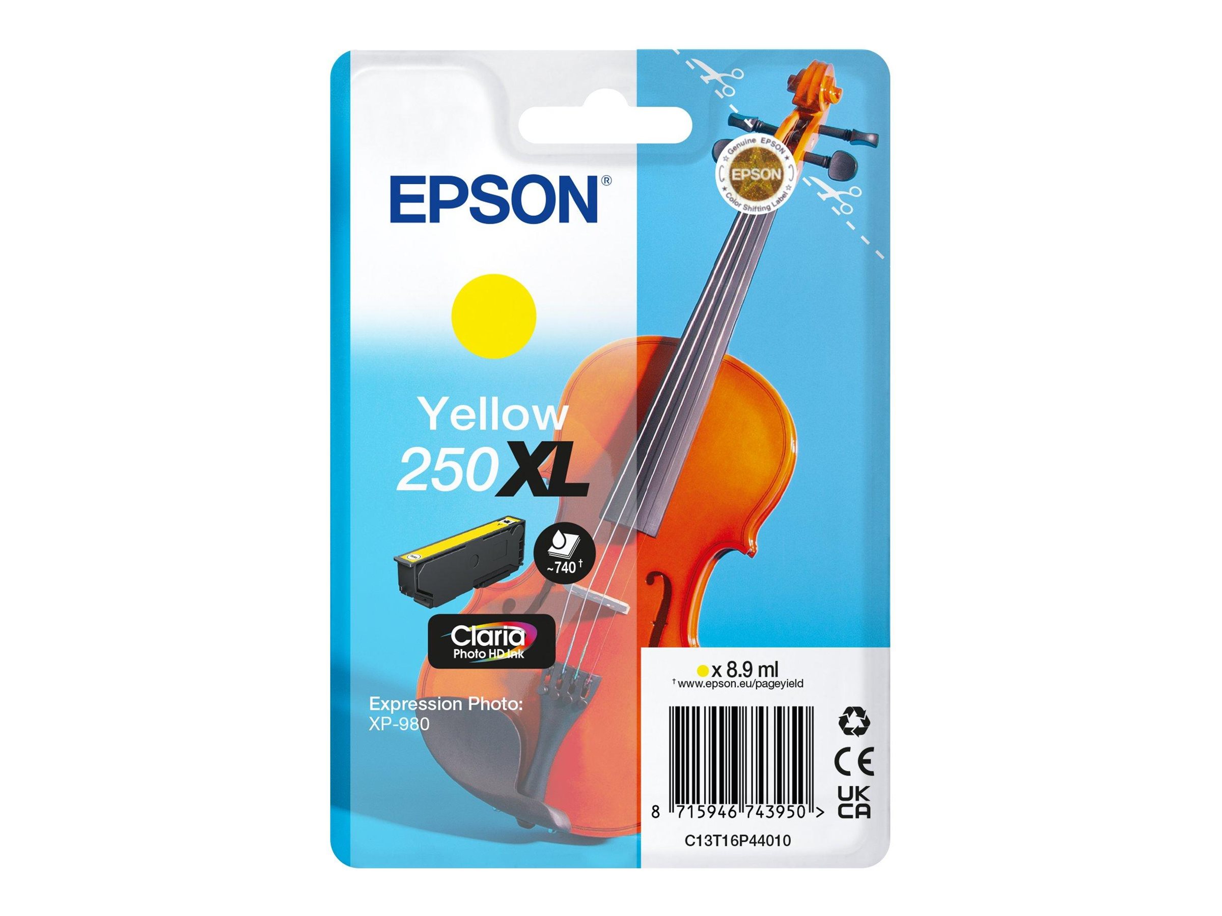 Epson 250XL Violin Claria Photo HD cartucho de tinta 1 pieza(s) Original Alto rendimiento (XL) Amarillo