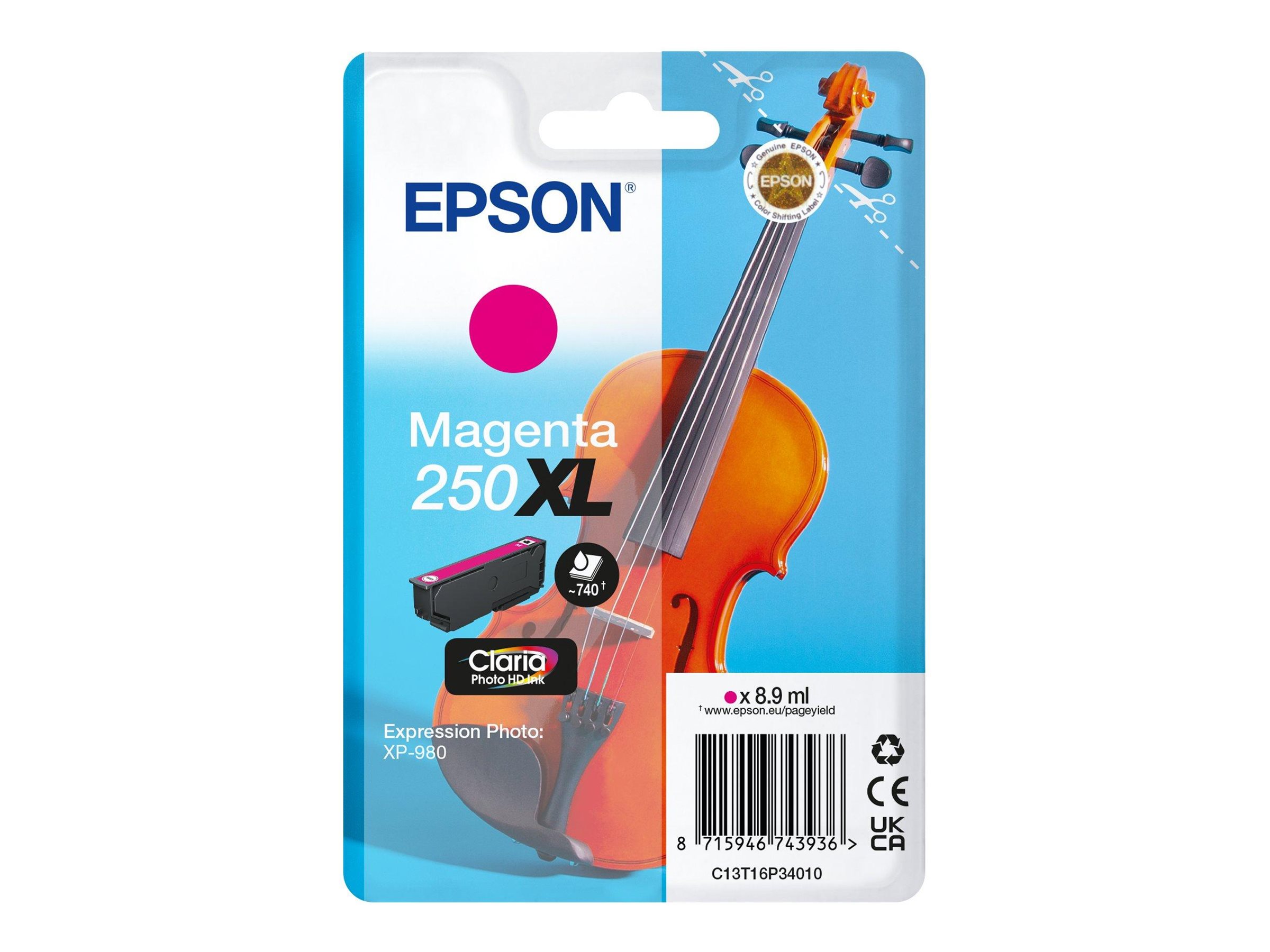 Epson 250XL Violin Claria Photo HD cartucho de tinta 1 pieza(s) Original Alto rendimiento (XL) Magenta