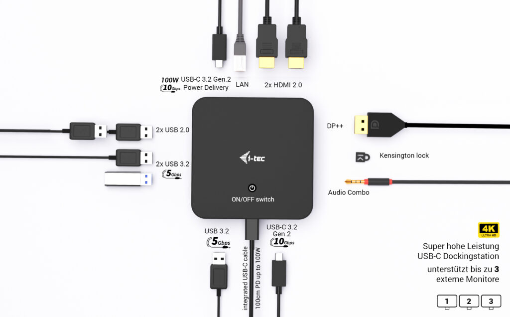 i-tec USB-C DP Dual HDMI Docking Station with Power Delivery 100 W