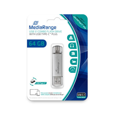 MediaRange MR937 unit flash USB 64 GB USB Type-A / USB Type-C 3.2 Gen 1 (3.1 Gen 1) Argento