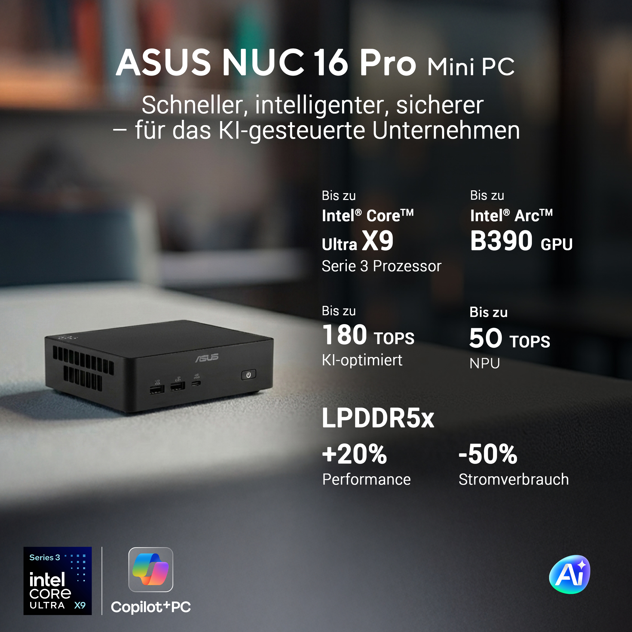 ASUS NUC RNUC16GDKU5663N2 Intel Core Ultra 5 325 16 GB DDR5-SDRAM 512 GB SSD Windows 11 Pro Mini PC Black