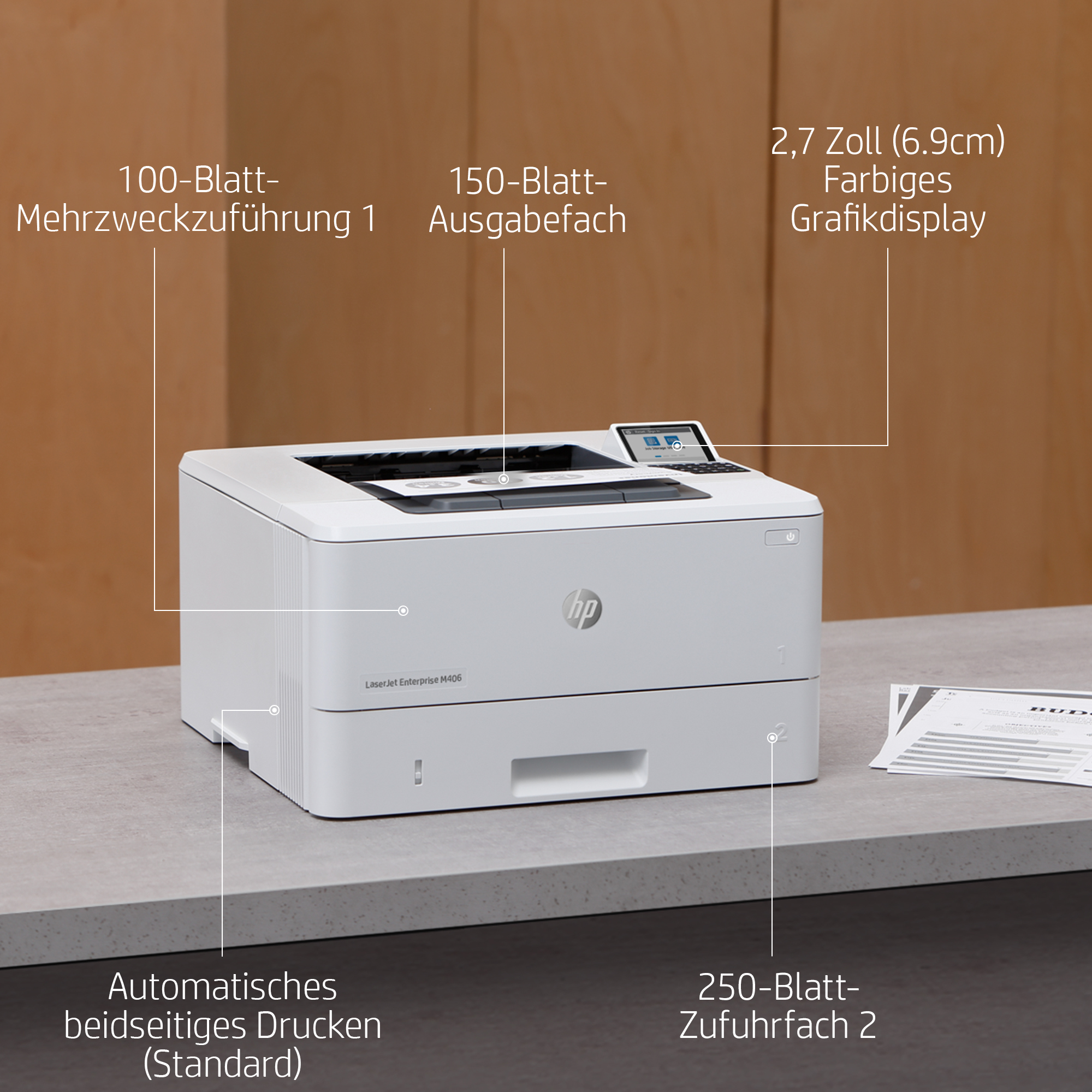 HP LaserJet Enterprise M406dn Schwarzwei� Drucker - Nur Ethernet; Duplex - Laser - 1200 x 1200 DPI - A4 - 38 Seiten pro Minute - Doppelseitiger Druck - Netzwerkf�hig