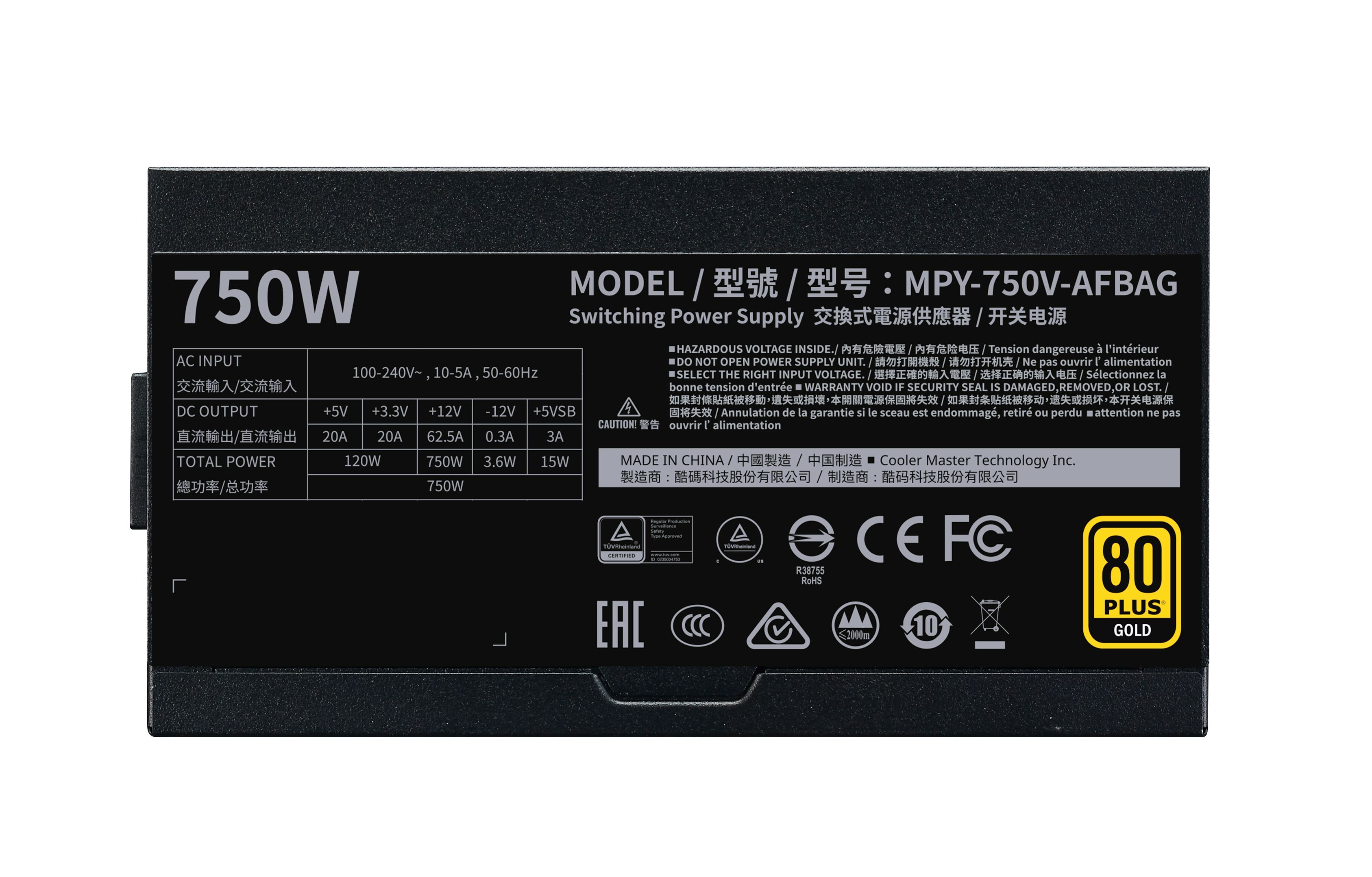 Cooler Master V750 Gold-V2 unit� dalimentation d�nergie 750 W 24-pin ATX ATX Noir