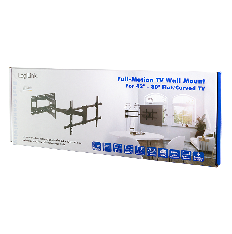 LogiLink Befestigungskit (Wandmontage) - full-motion - f�r LCD-TV / gekr�mmter LCD-TV - Stahl - Schwarz - Bildschirmgr��e: 109-203 cm (43-80)