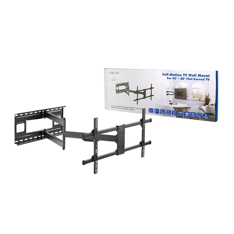 LogiLink Befestigungskit (Wandmontage) - full-motion - f�r LCD-TV / gekr�mmter LCD-TV - Stahl - Schwarz - Bildschirmgr��e: 109-203 cm (43-80)