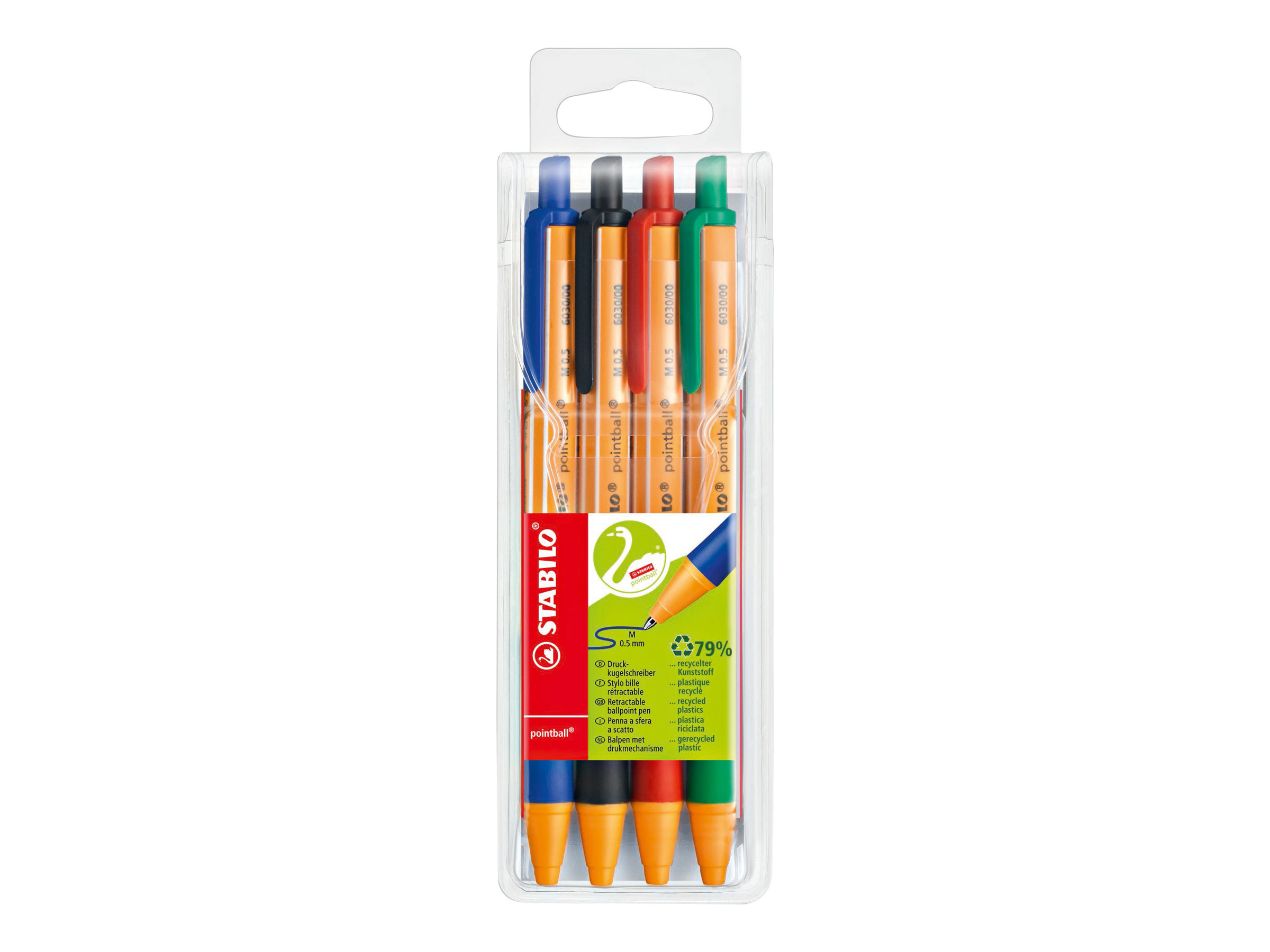 STABILO pointball - Kugelschreiber - Schwarz, Rot, Blau, Gr�n - 0.5 mm - Mittel - verstellbar (Packung mit 4)
