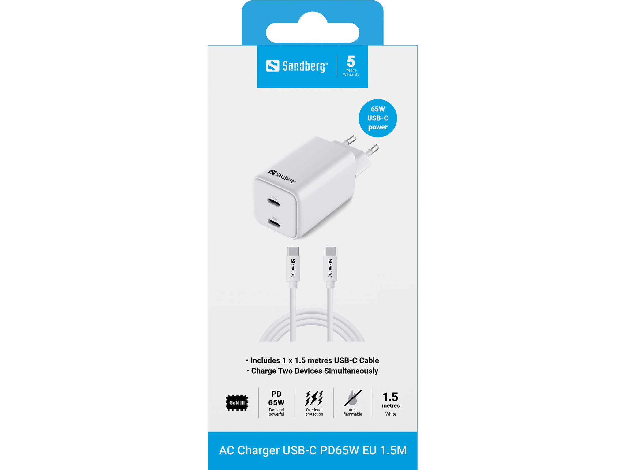 SANDBERG Netzteil - USB-C, PD 65 W - Wechselstrom 230 V