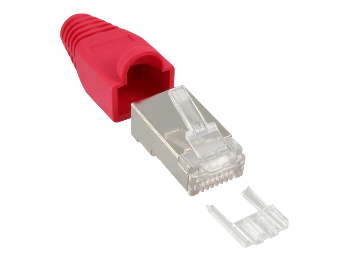 InLine Connettore a crimpare RJ45 schermato, antipiega, guida, rosso, 10pz.
