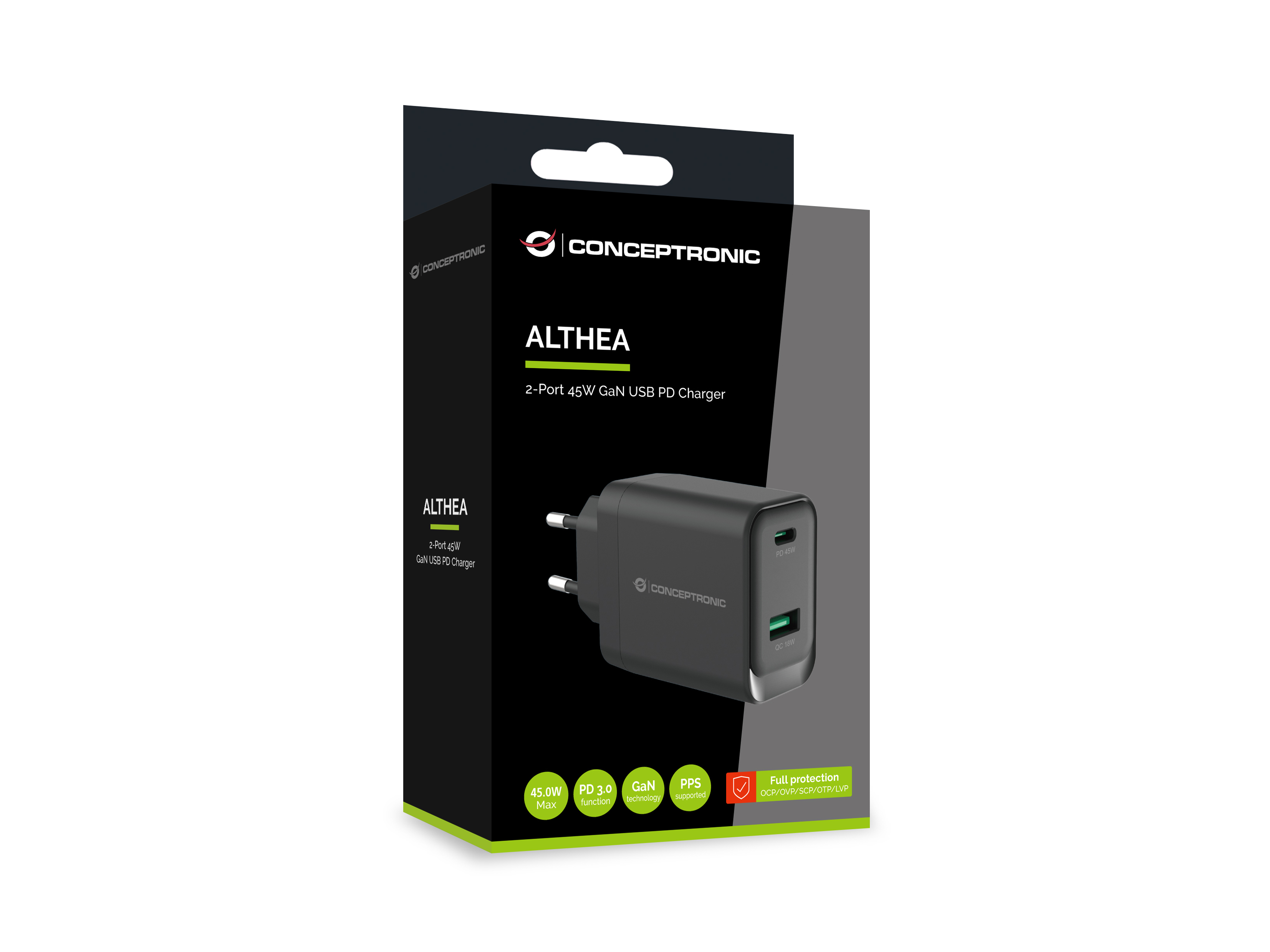 Conceptronic ALTHEA20B45 cargador de dispositivo m�vil Universal Negro Corriente alterna Carga r�pida Interior