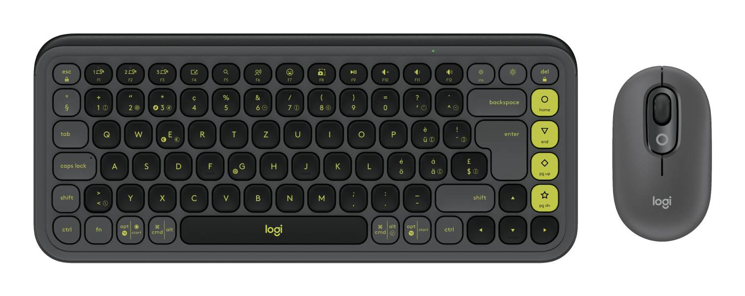 Logitech POP Icon Combo keyboard Mouse included Universal Bluetooth QWERTZ Swiss Graphite, Green