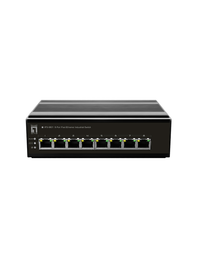 LevelOne 8-Port Fast Ethernet Industrial Switch, DIN-Rail, -40�C to 75�C