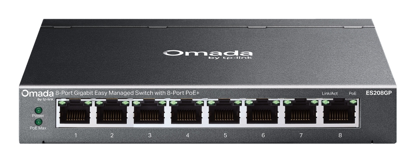 TP-Link Omada ES208GP commutateur r�seau G�r� L2 Gigabit Ethernet (10/100/1000) Connexion Ethernet, supportant lalimentation via ce port (PoE) DIN rail Noir