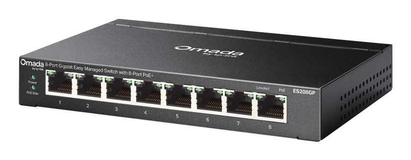 TP-Link Omada ES208GP commutateur r�seau G�r� L2 Gigabit Ethernet (10/100/1000) Connexion Ethernet, supportant lalimentation via ce port (PoE) DIN rail Noir