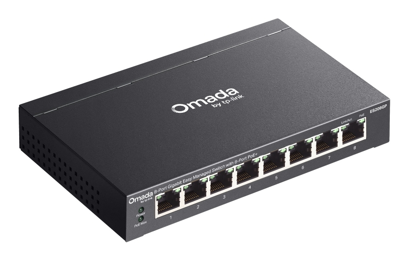 TP-Link Omada ES208GP commutateur r�seau G�r� L2 Gigabit Ethernet (10/100/1000) Connexion Ethernet, supportant lalimentation via ce port (PoE) DIN rail Noir