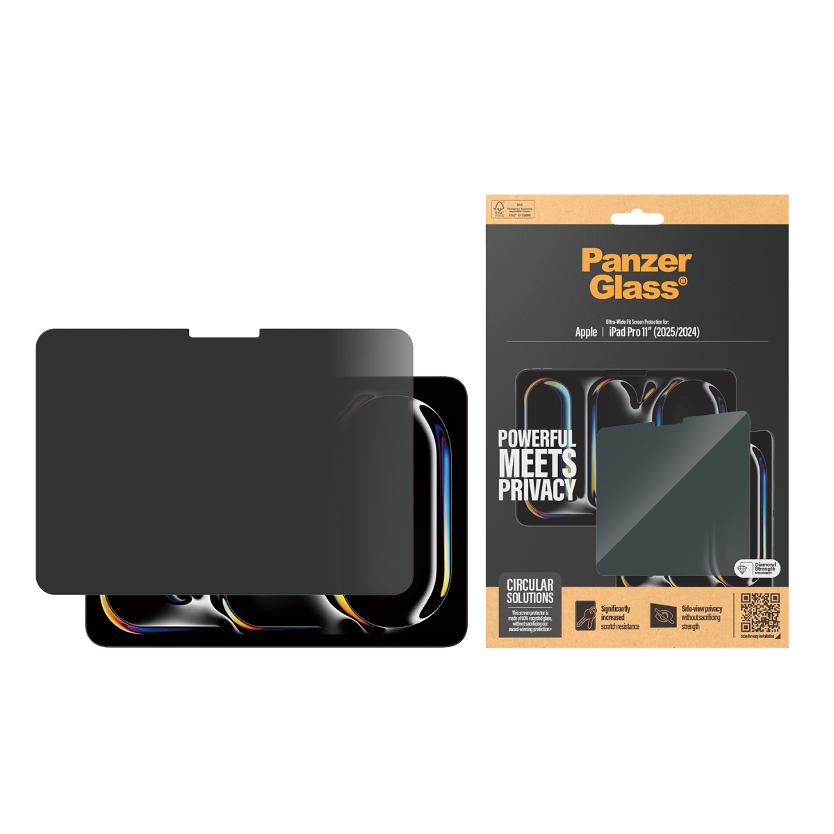 PanzerGlass Bildschirmschutz f�r Tablet - ultrabreite Passform - Glas - mit Sichtschutzfilter - 11 - Rahmenfarbe schwarz - f�r Apple 11-inch iPad Pro (M4)