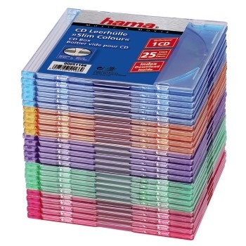 Hama Slim Jewel Case f�r Speicher-CD - Kapazit�t: 1 CD - durchsichtig blau, durchsichtig gr�n, durchsichtig orange, durchsichtig violett, durchsichtig rosa (Packung mit 25)