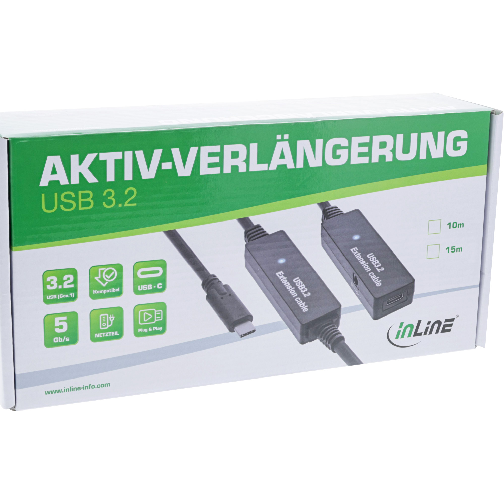 InLine USB 3.2 Gen.1 Aktiv-Verl�ngerung - USB-C Stecker an USB-C Buchse - 15m