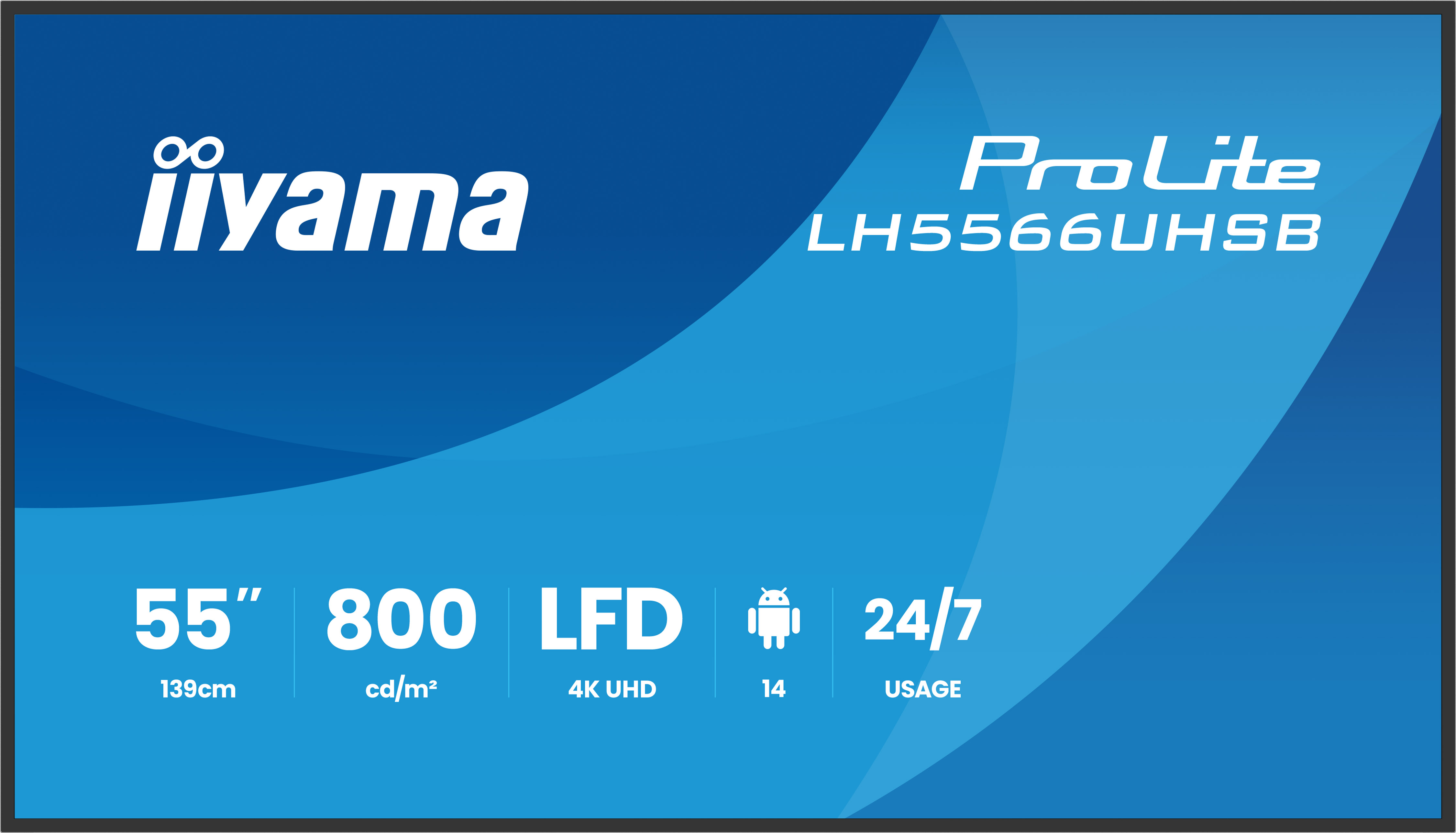 iiyama LH5566UHSB-B1AG Signage Display Digital signage flat panel 139.7 cm (55) LCD Wi-Fi 800 cd/m� 4K Ultra HD Black Built-in processor Android 24/7