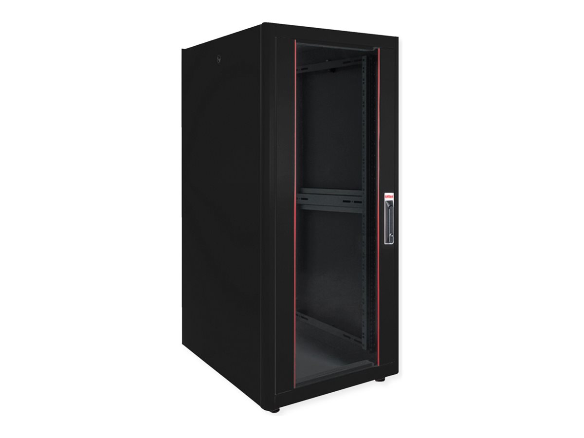 ROLINE Basic - Schrank Netzwerkschrank - glass door, 600x600 WxD - RAL 9005, Jet Black - 32U - 48.3 cm (19)
