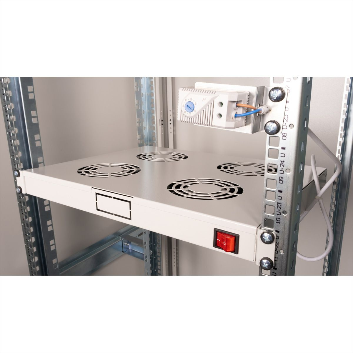ROLINE Rack-L�fter - 4 Ventilatoren, mit Thermostat - auf Dach montierbar - RAL 7035, Hellgrau - 1U - 48.3 cm (19)