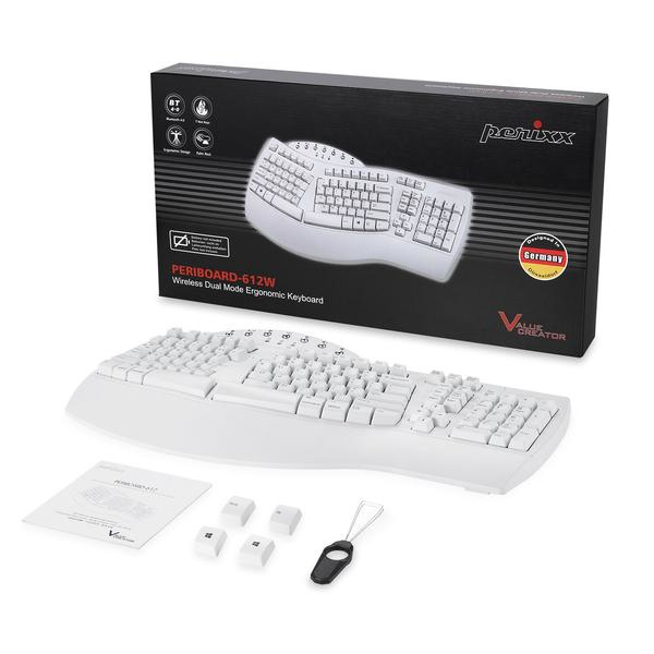 Perixx 11615 keyboard RF Wireless + Bluetooth QWERTY French, German, Spanish, UK English, US English White