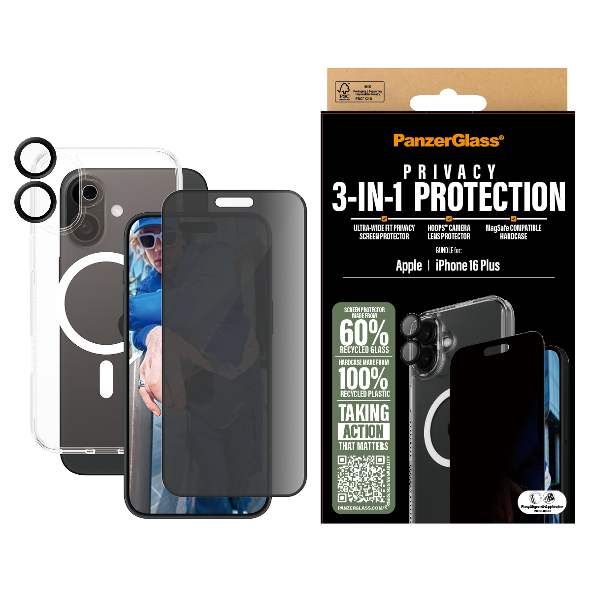 PanzerGlass 3-in-1 Privacy Protection iPhone 16 Plus