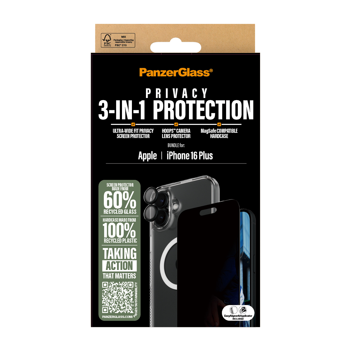 PanzerGlass 3-in-1 Privacy Protection iPhone 16 Plus