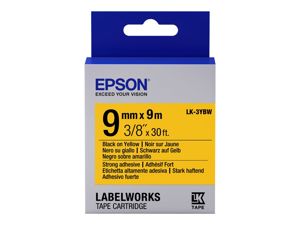 Epson LabelWorks LK-3YBW - Stark klebend - Schwarz auf Gelb - Rolle (9 cm x 9 m)