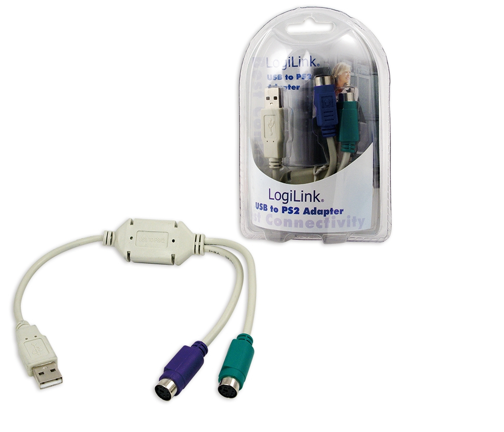 LogiLink Adapter USB - 2x PS/2 cable ps/2 0,2 m 2x 6-p Mini-DIN USB A Gris