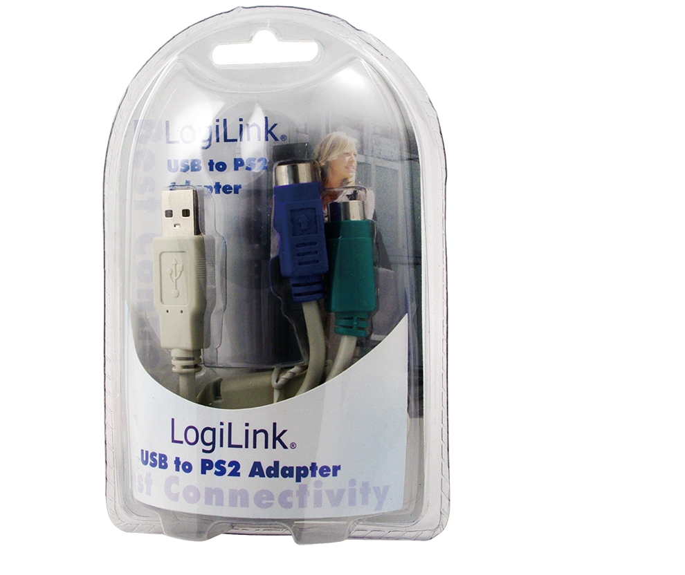 LogiLink Adapter USB - 2x PS/2 cable ps/2 0,2 m 2x 6-p Mini-DIN USB A Gris