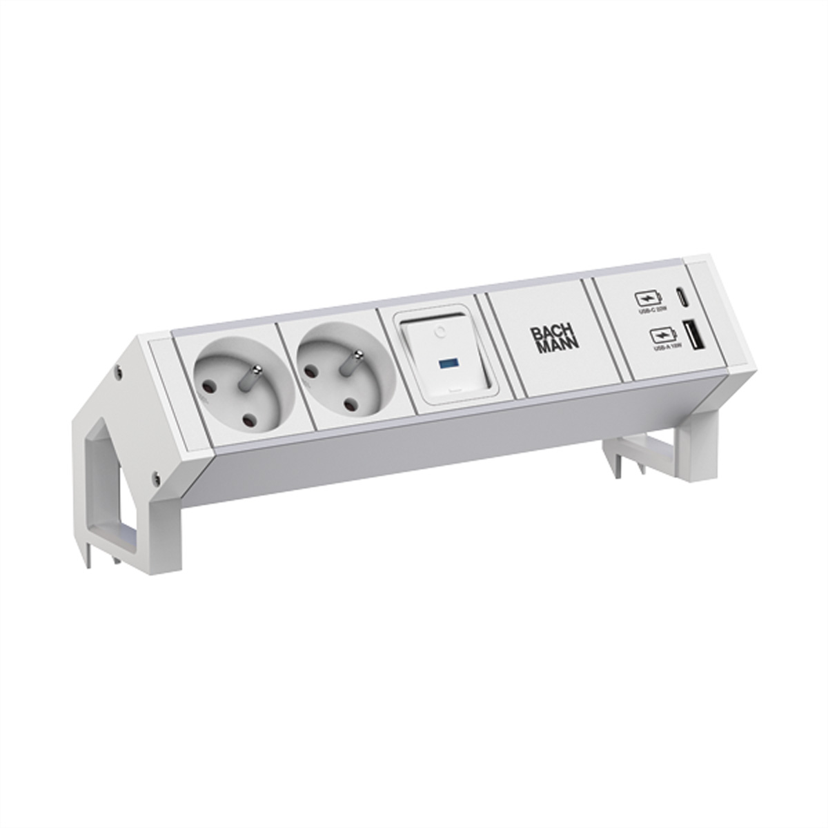Bachmann DESK2 ALU WHITE 2xUTE 1xUSB A/C 22W 1xSchalter 0.2m