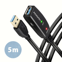 Axagon ADR-305 USB 3.2 Gen 1 A-M -> A-F active extension/repeater cable 5m - Kabel - Digital/Daten cavo USB USB 3.2 Gen 1 (3.1 Gen 1) USB A Nero