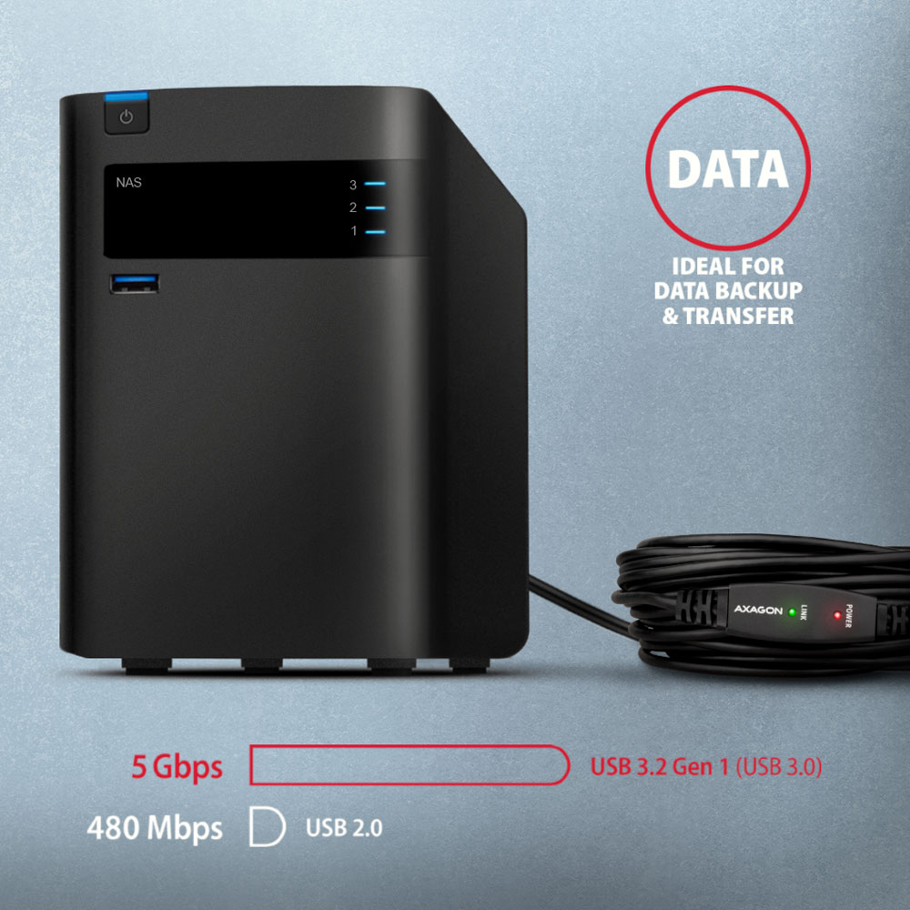 Axagon ADR-305 USB 3.2 Gen 1 A-M -> A-F active extension/repeater cable 5m - Kabel - Digital/Daten USB cable USB 3.2 Gen 1 (3.1 Gen 1) USB A Black