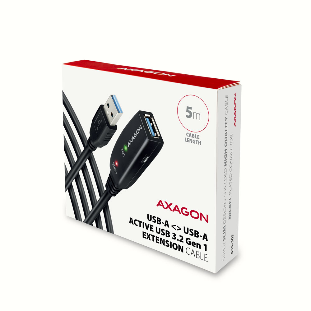 Axagon ADR-305 USB 3.2 Gen 1 A-M -> A-F active extension/repeater cable 5m - Kabel - Digital/Daten USB cable USB 3.2 Gen 1 (3.1 Gen 1) USB A Black