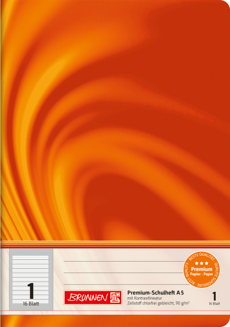 Brunnen Schulheft Vivendi A5 11 Liniensysteme - Kontrastlineatur - alle Ausgangsschriften - Lin. 1 orange - Orange - 16 Bl�tter - Liniertes Papier - A5 - 90 g/m� - FSC