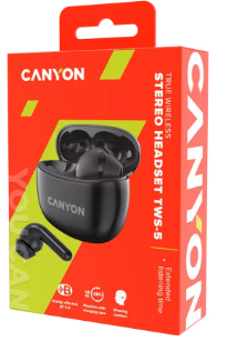 Canyon CNS-TWS5B headphones/headset Wireless In-ear Calls/Music/Sport/Everyday USB Type-C Bluetooth Black
