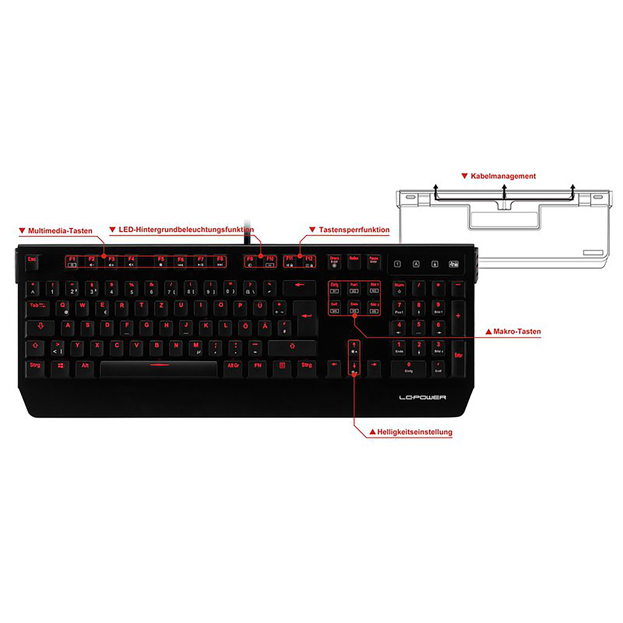 LC-Power LC-KEY-MECH-1 clavier USB QWERTZ Allemand Noir