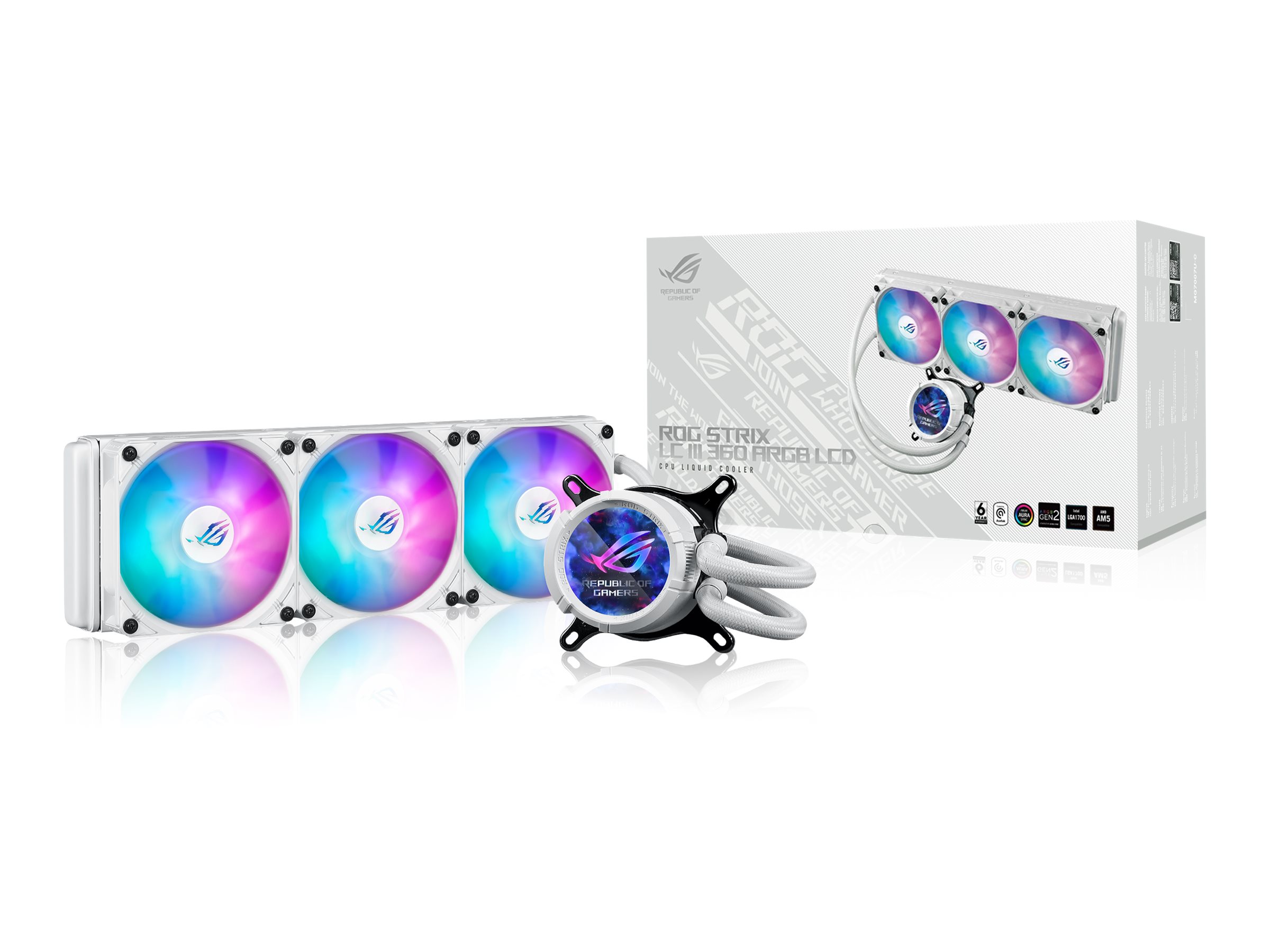 ASUS ROG STRIX LC III 360 ARGB LCD - White Edition - Prozessor-Fl�ssigkeitsk�hlsystem - (f�r: LGA1700, LGA1200, LGA115x Socket, AM4, AM5)