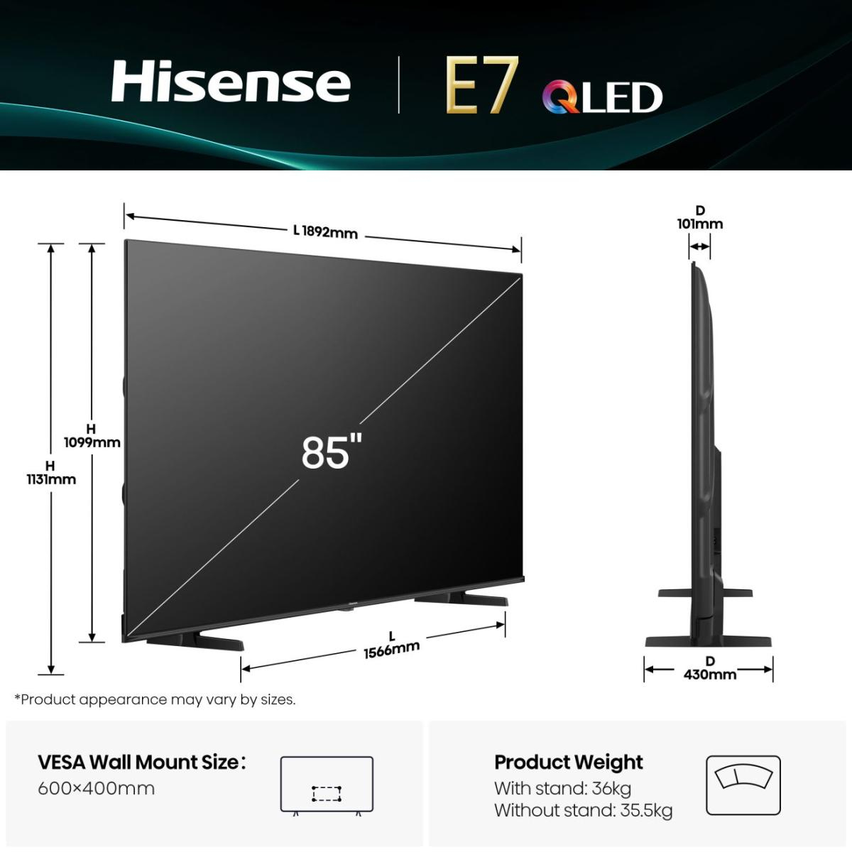 Hisense 85E77Q 2.16 m (85) 4K Ultra HD Smart TV Wi-Fi Black