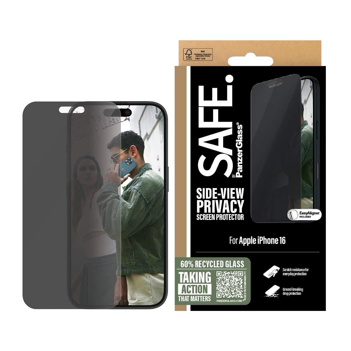 PanzerGlass SAFE. by � 2-Way Privacy Screen Protector iPhone 16 | 15 | Ultra-Wide Fit Pellicola proteggischermo trasparente Apple 1 pz