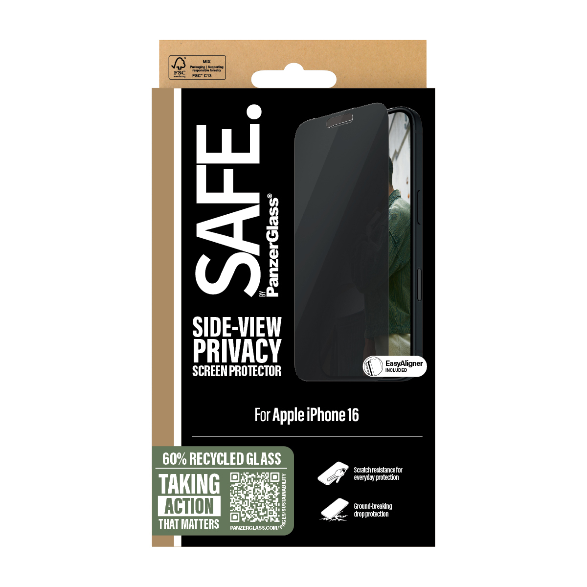 PanzerGlass SAFE. by � 2-Way Privacy Screen Protector iPhone 16 | 15 | Ultra-Wide Fit Pellicola proteggischermo trasparente Apple 1 pz