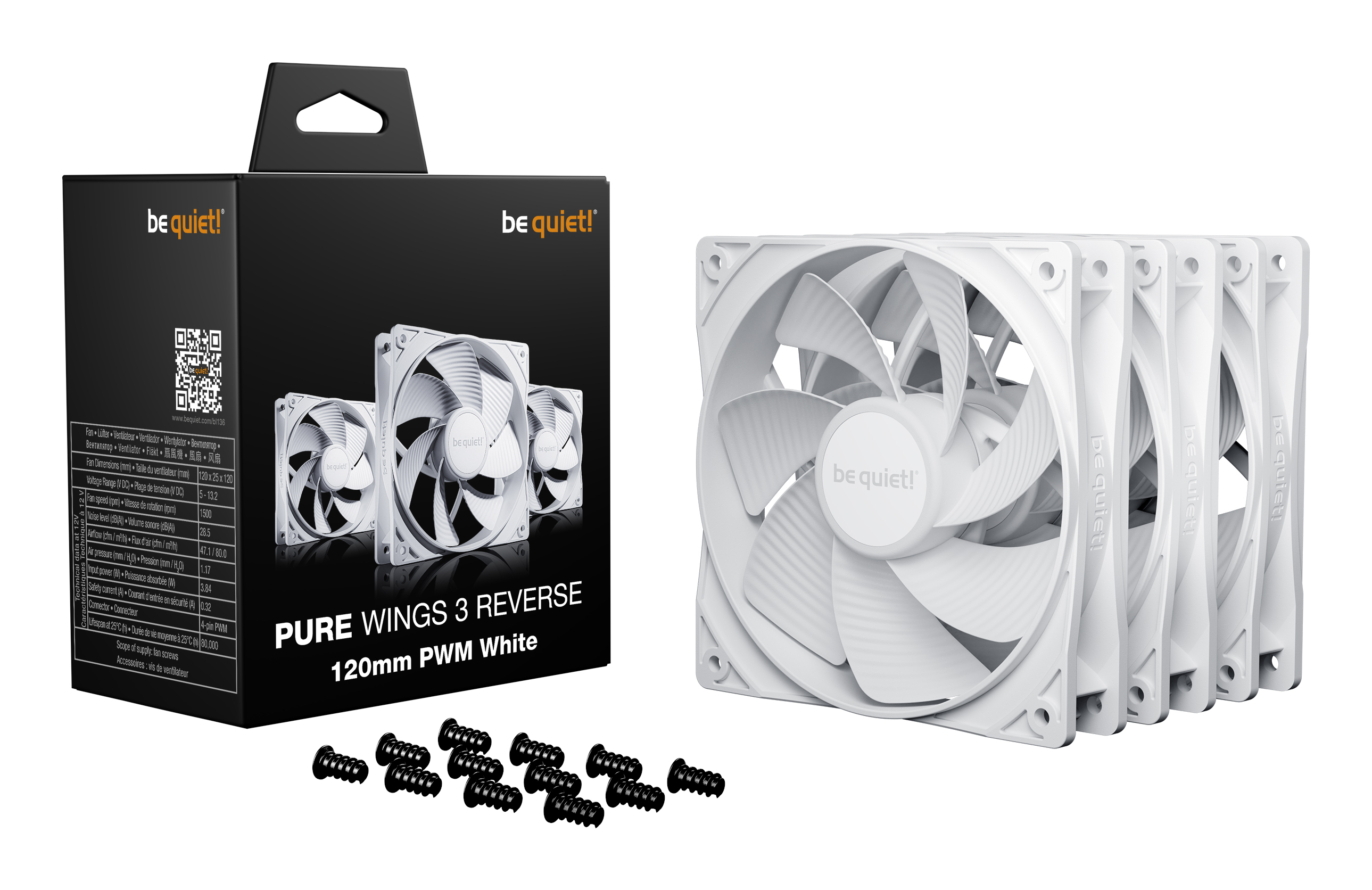 Be Quiet! Pure Wings 3 120 mm Pwm Case Fans Reverse White 3 Pack - Geh�use-L�fter - 26,5 dB
