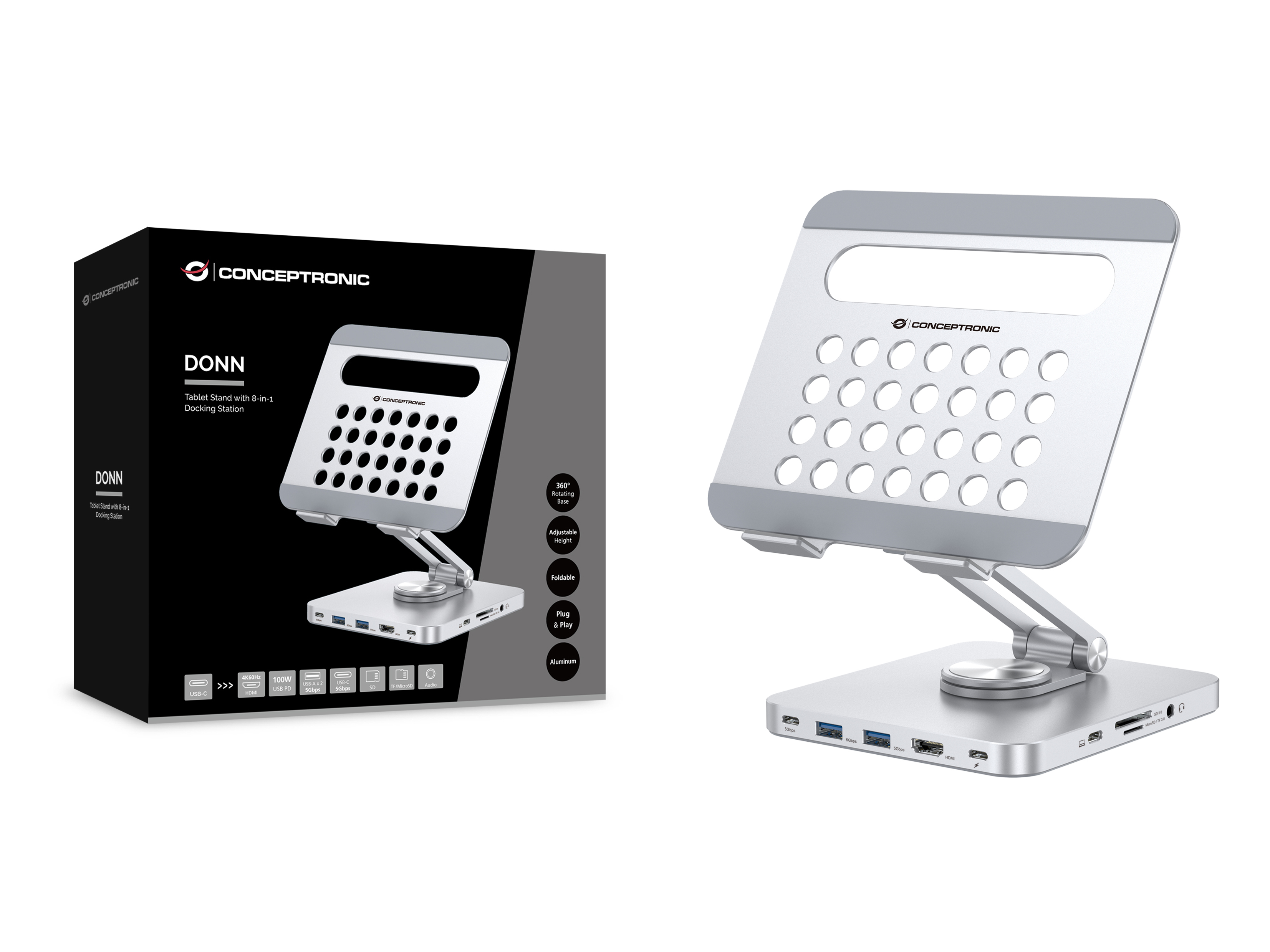 Conceptronic DONN26G chariot et support multimdia Argent Tablette