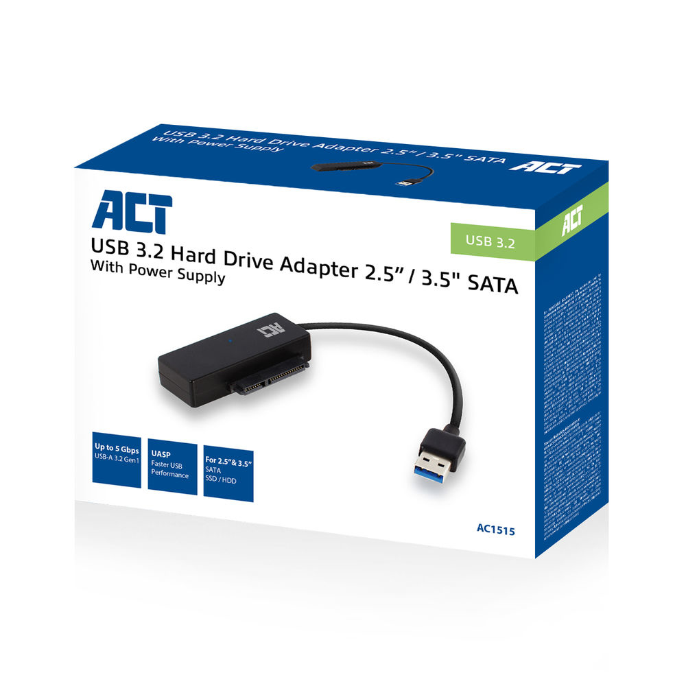 ACT Adapterkabel f�r SSDs/Festplatten - USB 3.2 Gen 1 auf 2,5-/3,5-Zoll-SATA - 2.5/3.5 SATA - USB A - 0,45 m - Schwarz