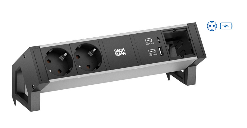 Bachmann Desk 2 Alu power extension 2 AC outlet(s) Indoor Aluminium, Black