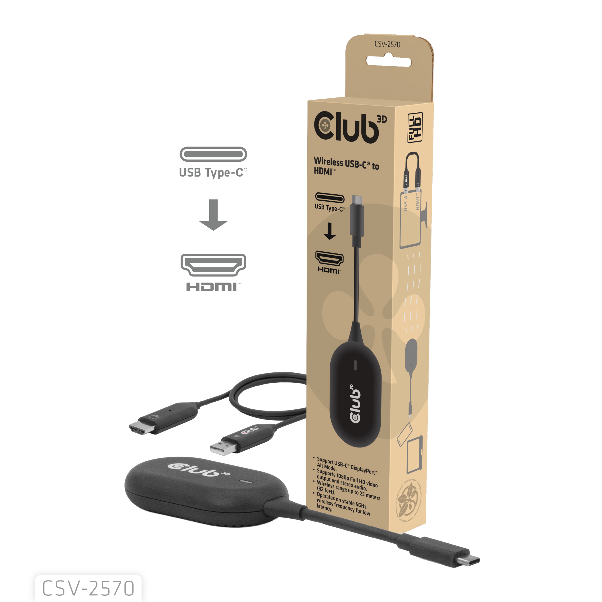 Club 3D Wireless USB-C> HDMI Streaming Kit Full-HD 25m