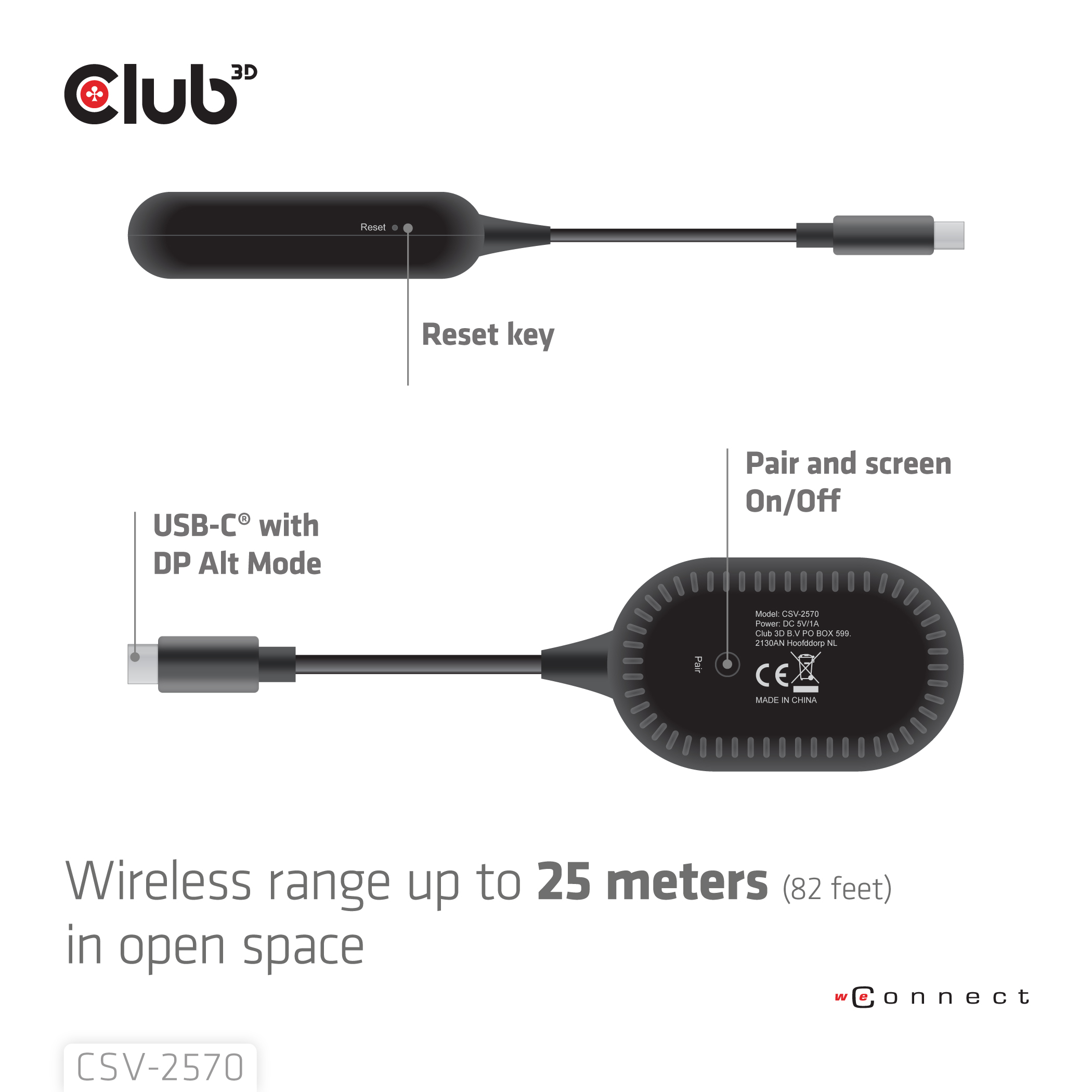 Club 3D Wireless USB-C> HDMI Streaming Kit Full-HD 25m