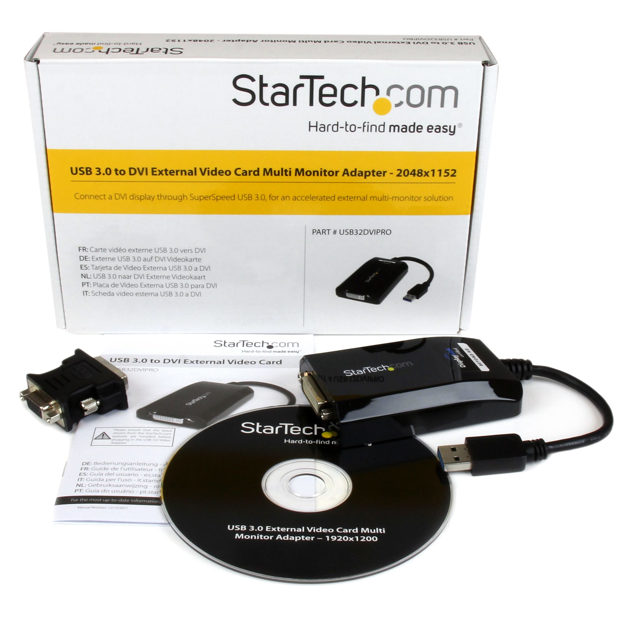 StarTech.com Adaptateur USB vers DVI - 1920x1200 - Carte Graphique et Vidéo  Externe - Câble Adaptateur d'Écran Double - Compatib