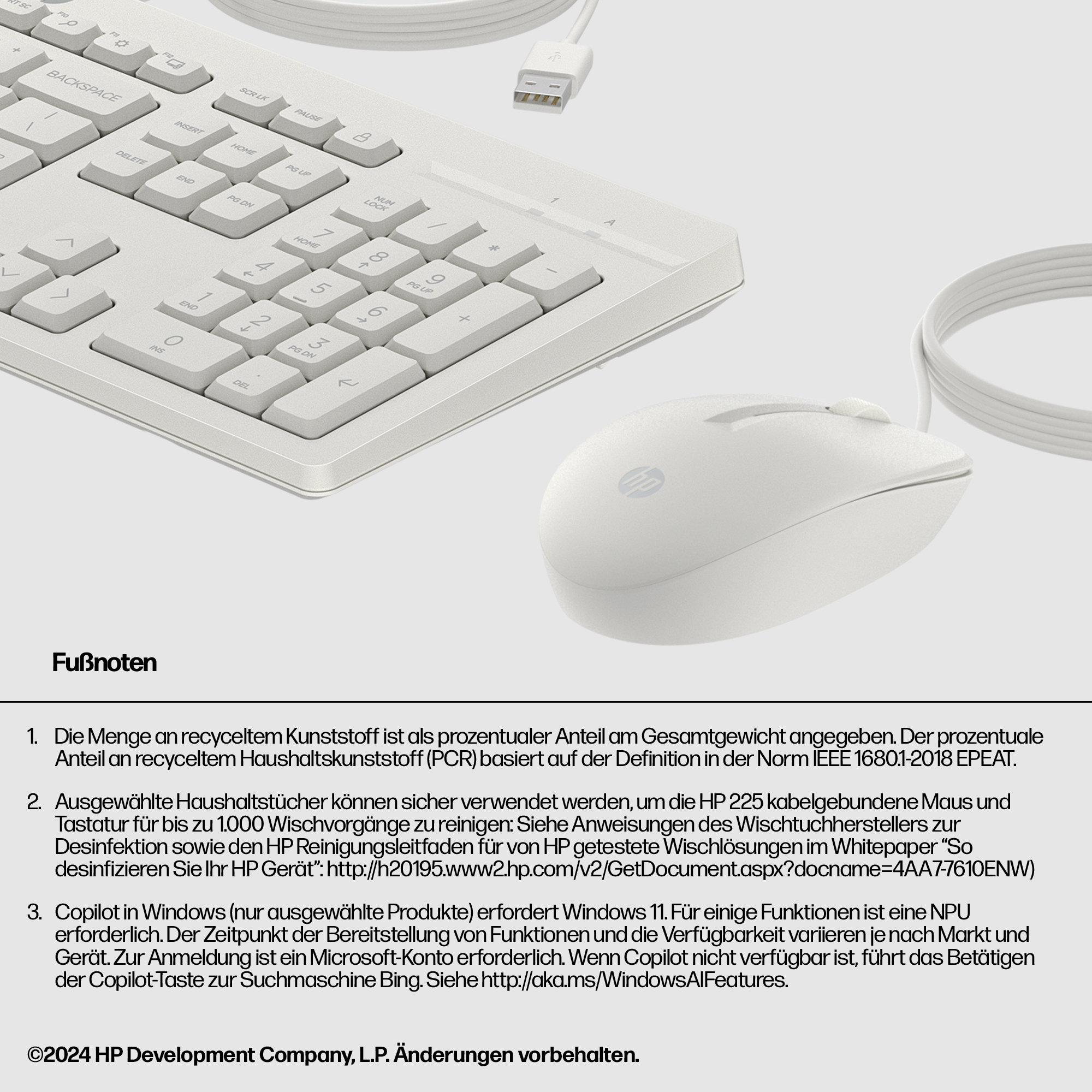 HP 225 Wired Mouse and Keyboard Combo G2 Cashmere White